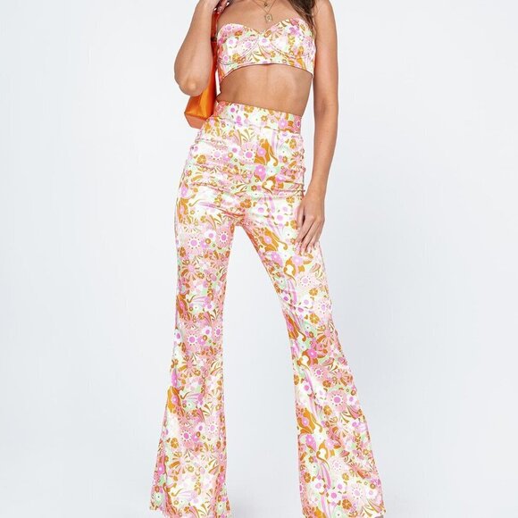 Princess Polly Maddie Set Floral Orange Silky Bra Top Flares high waist festival - Picture 3 of 16